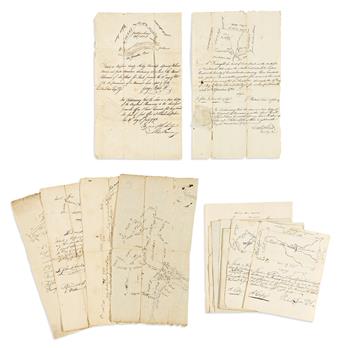 (MANUSCRIPT MAPS.) Small archive of 15 eighteenth-century hand-drawn surveys of property tracts in central Pennsylvania.                         